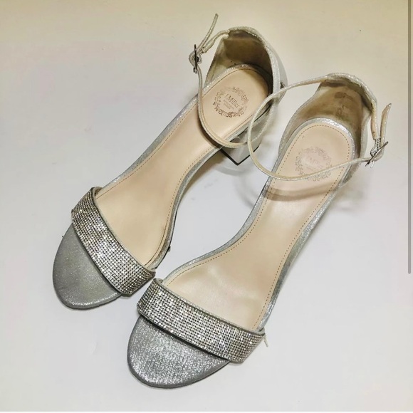 I. Miller Silver Block Heel Emely Buckle Open Toe Size 5 1/2 EUC - Picture 1 of 5